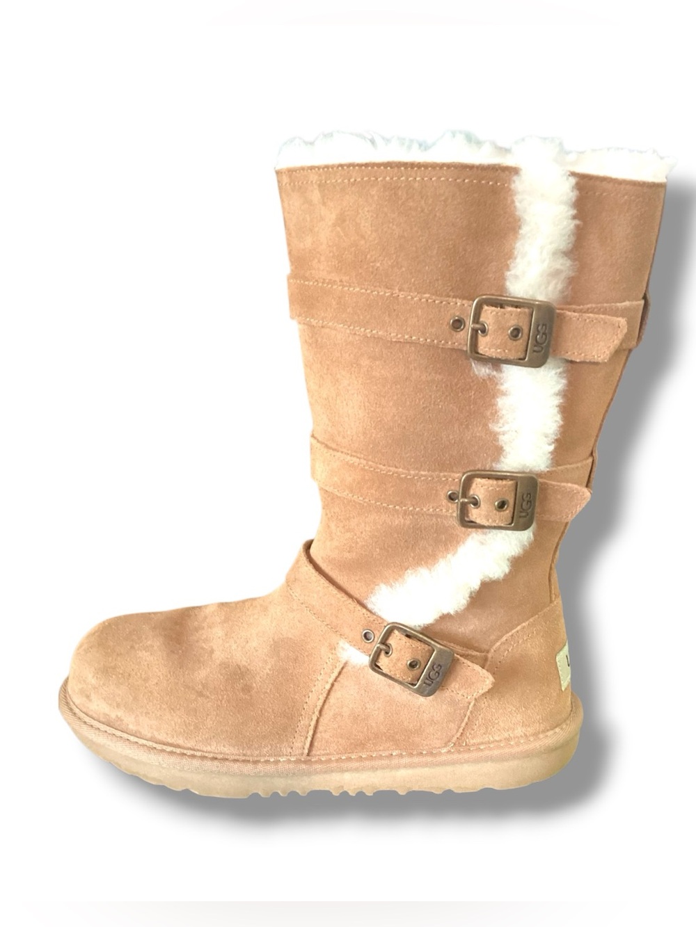 UGG | Maddie II Chestnut Suede Shearling Buckle Mid Boots Girl's Size 4